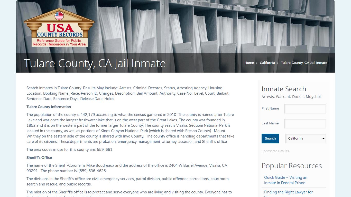 Tulare County, CA Jail Inmate | Name Search